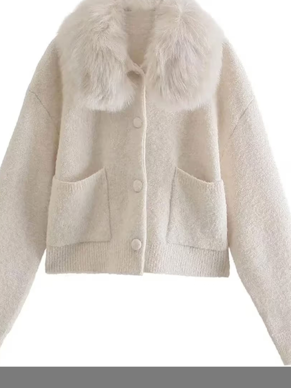 Chelsea & Theodore Cream Bouclé Jacket with Faux Fur Collar Size XL